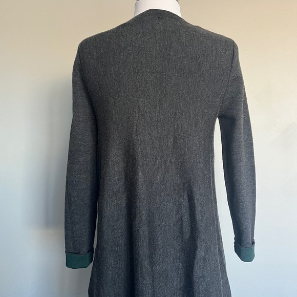 COS Gray/Emerald Green Double-Faced Merino Wool Cotton A-Line Knit Casual Dress - Picture 11 of 16